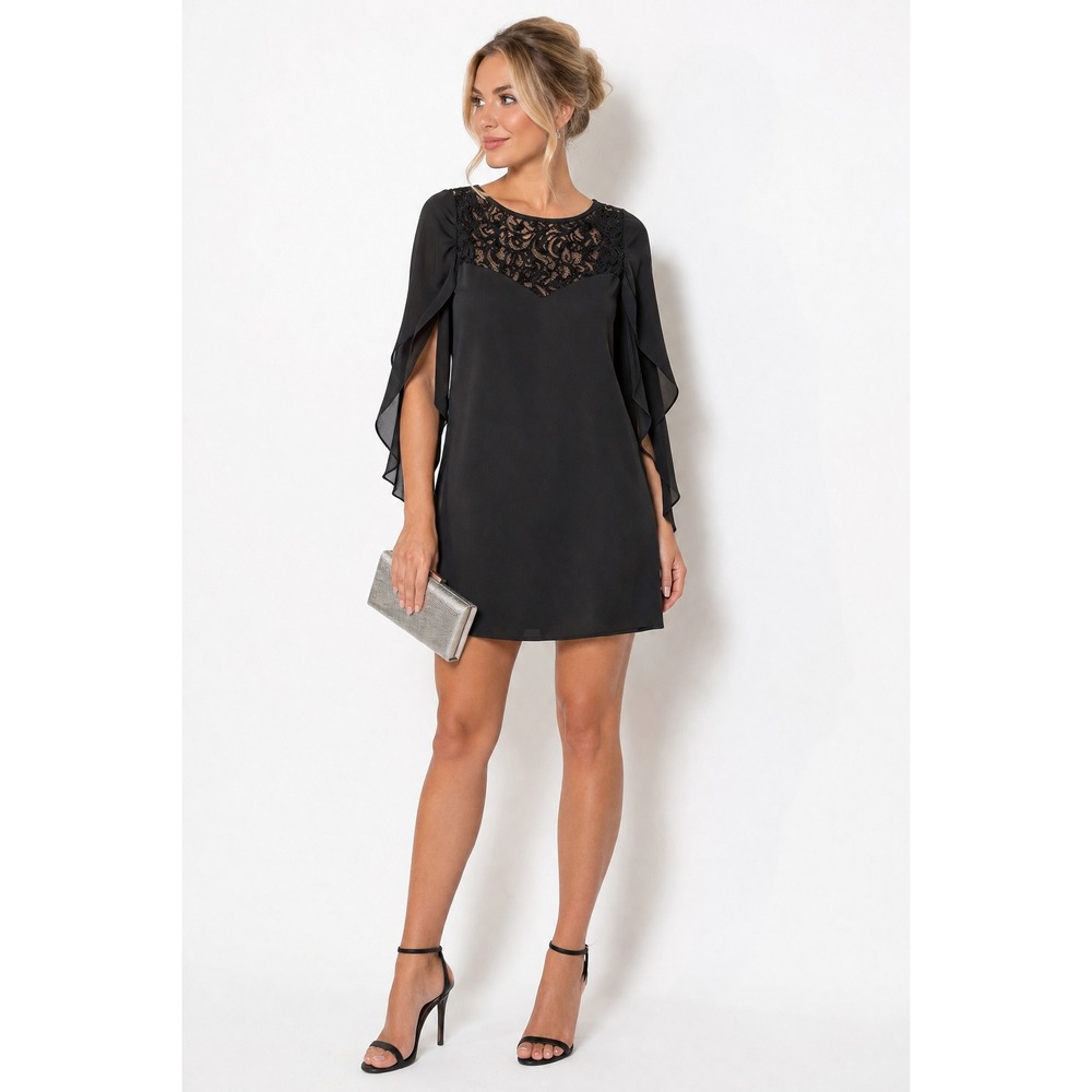 NWT Milly Silk Mini Dress 4 Black Butterfly Sleeve Lace Cocktail Wedding Holiday